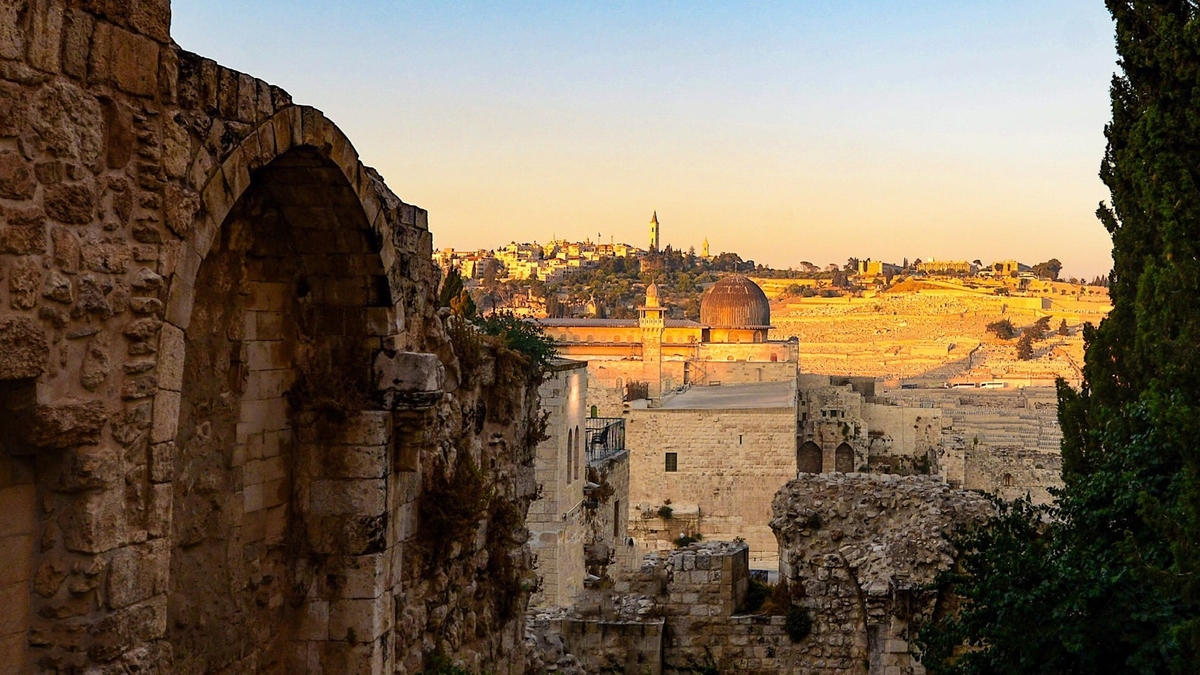 Jerusalem and the surrounding region at dusk