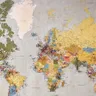 blue, green, and yellow world map